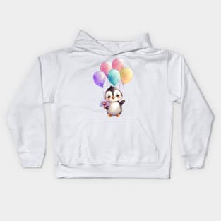 baby penguin holds balloon Kids Hoodie